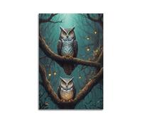 FYRN Poster mural avec hiboux et animaux - Décoration murale rétro - Décoration de chambre ou de bureau - 30 x 45 cm - Sans cadre