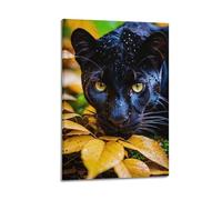FYRNQ Poster animal caché dans les feuilles, panthère noire, impression d'art mural rétro esthétique pour décoration de chambre et de bureau, 20 x 30 cm, style cadre
