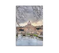 FYRNQ Poster de paysage urbain Basilique Saint-Pierre Vatican Rome - Impression sur toile - Décoration d'intérieur et de bureau - Style rétro - 50 x 75 cm - Sans cadre