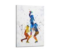 FYRNQ Poster de sport aquarelle - Joueuses de rugby (1) - Impression sur toile - Décoration d'intérieur et de bureau - 20 x 30 cm - Style rétro - Avec cadre