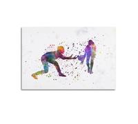 FYRNQ Poster de sport aquarelle - Joueuses de rugby - Art mural rétro esthétique - Décoration d'intérieur et de bureau - 50 x 75 cm - Style rétro