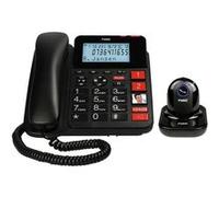 Fysic FX3960 - Téléphone filaire avec répondeur et émetteur d'alarme SOS sans fil, noir Noir,Rouge