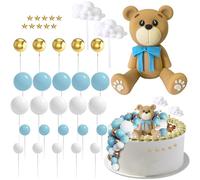 FYSL 38 pièces Teddy Bear décoration de gâteaux, décoration de gâteaux boules, nuage, étoiles, Cake Topper mariage, Teddy Bear décoration de gâteaux d'anniversaire pour fille garçon