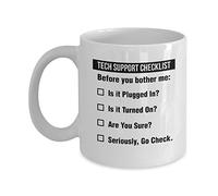 FYSSHUO Funny Tech Support Liste de contrôle Helpdesk Hotline Tasse à café et thé, cadeau pour homme et femme, ingénieur de support technique, informatique ou nerd et bureau d'aide (325 ml)