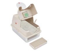 Fyssnn Litière pour chat en acier inoxydable avec couvercle, 28 l, fermée, avec sac à charbon actif et pelle, grande, pour chat jusqu'à 10 kg, anti-odeur, 60 x 40 x 39 cm, kaki