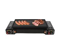 Fyssnn Réchaud à gaz à 2 feux, réchaud de camping avec plaque de cuisson et mallette de transport et grilles amovibles, 2500 W, cuisinière à gaz portable avec allumage piézoélectrique, pour extérieur