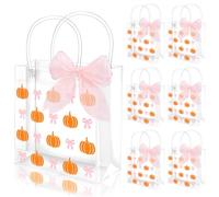 FYSUIMU Lot de 12 sacs cadeaux en PVC transparent en forme de citrouille avec poignées et ruban pour Thanksgiving, récolte d'automne, vacances
