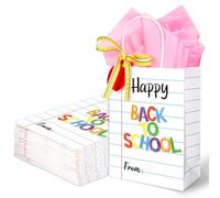 FYSUIMU Lot de 24 sacs en papier de soie avec étiquette en forme de pomme et ruban pour la rentrée scolaire, les devoirs, les cadeaux avec poignées, pour le premier jour d'école, un anniversaire, une