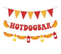 FYSUIMU Lot de 3 banderoles à suspendre pour fête d'anniversaire pour enfants, saucisses, nourriture, décoration de fête - Rouge et jaune