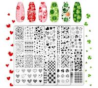 FYSUIMU Lot de 4 plaques de tampon pour nail art - Pour la Saint Patrick - Pour la Saint Patrick - Cœur d'amour - Trèfle à quatre feuilles - Pour impression à faire soi-même - Manucure et salon