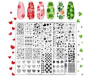 FYSUIMU Lot de 4 plaques de tampon pour nail art - Pour la Saint Patrick - Pour la Saint Patrick - Cœur d'amour - Trèfle à quatre feuilles - Pour impression à faire soi-même - Manucure et salon