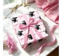FYSUIMU Lot de 6 feuilles de papier cadeau pour remise de diplôme - Pas de rouleau - Nœud rose - Feuilles de papier cadeau pliées à plat pour félicitations, remise de diplôme, loisirs créatifs, 50 x