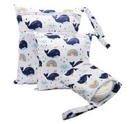 FYting 3 Pièces Wet Bag,Sac Couches Lavables,Sac à Couches Lavables,Sac Couche Lavable,Réutilisable, Imperméable à leau,avec Fermeture éclair,pour la Natation Camping Voyage Fitness Plage(Baleine)