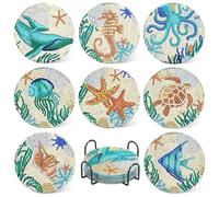 FYting 8 Pièces Dessous de Verre,Diamond Painting Adulte,Loisirs CréAtifs Adultes,Sous Verres du Monde Sous Marin DIY pour Le thé de LAprèS-Midi, RéUnions de Famille et DîNers de Vacances(Bleu)