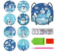 FYting 8 Pièces Dessous de Verre,Diamond Painting Adulte,Loisirs CréAtifs Adultes,Sous Verres du Royaume de Glace et de Neige DIY,Père Noël, Wapiti, Pingouin, Bonhomme de Neige, Noël(Bleu)
