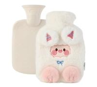 FYting Mini Bouillotte Eau Chaude,800ml Bouillote Enfant,Petite Bouillotte Eau Chaude Peluche,Manteau Amovible, Réchauffe, Adapté Enfants, Copines, Famille, Noël, lAnniversaire(Chèvre Blane)