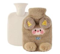 FYting Mini Bouillotte Eau Chaude,800ml Bouillote Enfant,Petite Bouillotte Eau Chaude Peluche,Manteau Amovible, Réchauffe, Adapté Enfants, Copines, Famille, Noël, lAnniversaire(Chèvre Kaki)