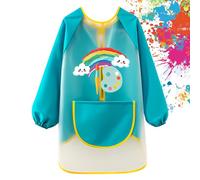 FYting Tablier peinture enfant, blouse peinture enfant, tablier enfant, Matériel TPU sûr, Finition fine, poignets élastiques, élastique réglable, imperméable, ne salera pas les vêtements (Bleu)