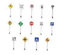 FytStycale 14 Pièces Panneaux Signalisation Miniature Modèle Circulation Route Ornement Maquette Architecture Acier pour Enseignement Décoration Jardin Train,