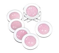 FytStycale 6 Pièces sous-verres Porte-gobelet Base pour Boissons Support de Verre Ensemble Rond en Verre Scintillant avec Support Inclus Convient pour Cadeaux, Rose