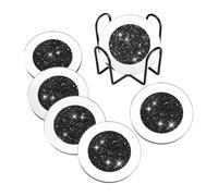 FytStycale 6 Pièces sous-verres Porte-gobelet Base pour Boissons Support de Verre Ensemble Rond en Verre Scintillant avec Support Inclus Convient pour Cadeaux, Noir