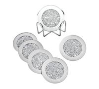 FytStycale 6 Pièces sous-verres Porte-gobelet Base pour Boissons Support de Verre Ensemble Rond en Verre Scintillant avec Support Inclus Convient pour Cadeaux, Mèche
