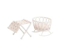 FytStycale Berceau Miniature pour Poupée en Fil Table Pliante Rond Pieds Coussin Fleuri pour Scène Pouponnière Élégante
