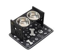 FytStycale Bols Élevés pour Chat Ensemble Bols Nourriture Eau Support Bois Démontable Réglable Tapis Antidérapant Convenable Animaux Domestiques Rangement Maison, Noir