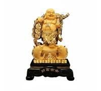 FytStycale Bouddha Rieur avec Charme Chanceux Traditionnel Statuette Bouddha Rieur Asiatique Figurine Feng Shui pour Bureau, 15 Pouces, Bouddha Poisson Debout Couleur Sable Doré