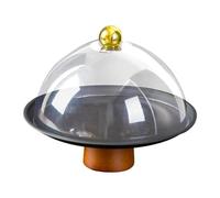 FytStycale Cake Stand Plateau de Service avec Support En Bois Cloche Transparente pour Gâteau et Dessert Plat Inox pour Pâtisserie et Fromage Vaisselle Organisée, Noir 23x20cm