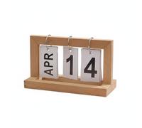 FytStycale Calendrier de Bureau à Feuillets Calendrier de Table Calendrier Perpétuel Cadre Métal Base Bois Cartons Durs Style, Couleur Bois D Origine, Calendrier À Feuilles Mobiles Modèle Assemblé