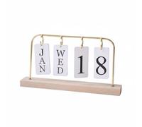 FytStycale Calendrier de Bureau à Feuillets Calendrier de Table Calendrier Perpétuel Cadre Métal Base Bois Cartons Durs Style, Doré, Calendrier À Feuilles Mobiles