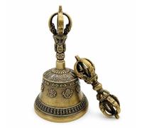 FytStycale Cloche Tibétaine avec Vajra Bouddhiste Cloche Rituelle avec Pilon En Bronze Clochette pour Bouddhistes, Collectionneurs, Méditation, Prière, Moyen, Cinq Branches, Huit Symboles Auspicieux