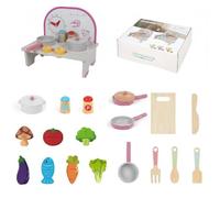 FytStycale Cuisinière Jouet en Bois Cadeau d'anniversaire Cuisine Compacte en Bois Dinette pour Enfants, Petit, Rose+Fruits