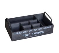 FytStycale Cutlery Holder pour Ustensiles et Accessoires Café en Bois Naturel avec Poignées Latérales Robustes Boîte à Plateaux Compartimentée Adapté Maison Bar, Noir