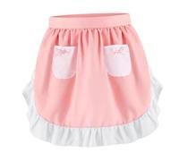 FytStycale Demi-tablier Tablier de Taille Uniforme de Café Blouse Rétro Coupe Courte Pratique avec Poches de Rangement pour Le Service En Restaurant et Pâtisseri, Rose Blanc