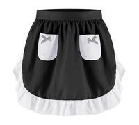 FytStycale Demi-tablier Tablier de Taille Uniforme de Café Blouse Rétro Coupe Courte Pratique avec Poches de Rangement pour Le Service En Restaurant et Pâtisseri, Noir Blanc