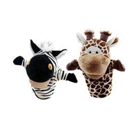 FytStycale Ensemble de 2 Marionnettes à Main d'animaux avec Bouche Mobile, Peluches Réalistes de Style Dessin Animé, Marionnettes pour Raconter, Girafe Zèbre