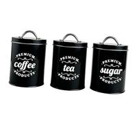 FytStycale Ensemble de 3 Boîtes de Rangement pour La Cuisine : Sucrier, Boîte à Thé, Boîte à Café avec Couvercle Hermétique, En Fer-blanc Robuste, Noir