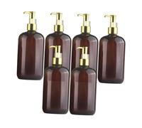 FytStycale Ensemble de 6 Distributeurs de Savon Liquide, Contenant à Savon avec Pompe, Distributeur Portable de Shampoing et D'après-shampoing, Bouteille Rec, or Brun 500 Ml