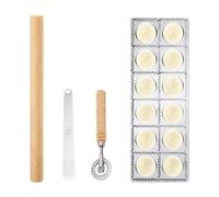 FytStycale Ensemble Découpeur Raviolis Moule à Pâtes Rouleau Bois Roulette Métal Résistant Fonction Pratique Adapté à La Cuisine Maison et Apprentissage Culinair