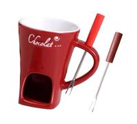 FytStycale Fondue Chocolat Bougie, Mug à Fondue au Chocolat en Céramique, Pot de Fonte 130ML pour Réchauffer Chocolat, Beurre et Fromage, Idéal Maison et Fêtes, Rouge avec 2 Fourchettes