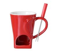 FytStycale Fondue Chocolat Bougie, Mug à Fondue au Chocolat en Céramique, Pot de Fonte pour Réchauffer Chocolat, Beurre et Fromage, Idéal Maison et Fêtes, 2025 Nouveau, Rouge avec Fourchette