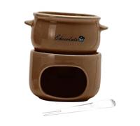 FytStycale Fondue Chocolat Bougie, Mug à Fondue au Chocolat en Céramique, Pot de Fonte pour Réchauffer Chocolat, Beurre et Fromage, Idéal Maison et Fêtes, 2025 Nouveau, Marron avec Fourchette