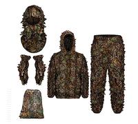 FytStycale Ghillie Suit Tenue Complète 3D Feuilles avec Veste Pantalon Masque Gants Séchage Rapide Adaptée à La Chasse Observation des O, M L