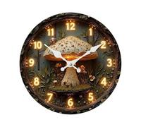 FytStycale Horloge Murale Champignon Silencieuse Analogique Bois Country Créatif Moderne Décorative Adaptée à La Décoration Murale pour Chambre Salon Cuisi, 30cm