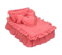 FytStycale Lit Double Miniature Exquis pour Maison de Poupée à L'échelle 1:6, avec Matelas, Drap-housse, Couette et Oreiller, pour Mobilier de Chambre, Rose