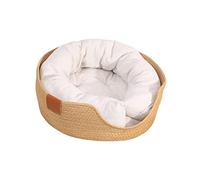 FytStycale Lit pour Chat Moderne en Rotin Tressé à La Main avec Coussin Moelleux pour Un Sommeil Réparateur, Je