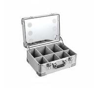 FytStycale Mallette Maquillage Professionnelle Trousse Coffret Organisateur Boîte avec Miroir et LED Trois Couleurs Réglables, Mallette De Maquillage Portable avec Miroir Lumineux, Array, Argenté