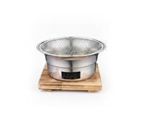 FytStycale Mini e Charbon Portable, BBQ Camping en Métal Poli, Grill Table pour Extérieur, Brasero Chauffage d'Appoint, Argent, Petit (24cm) avec grille en acier inoxydable et tapis de four